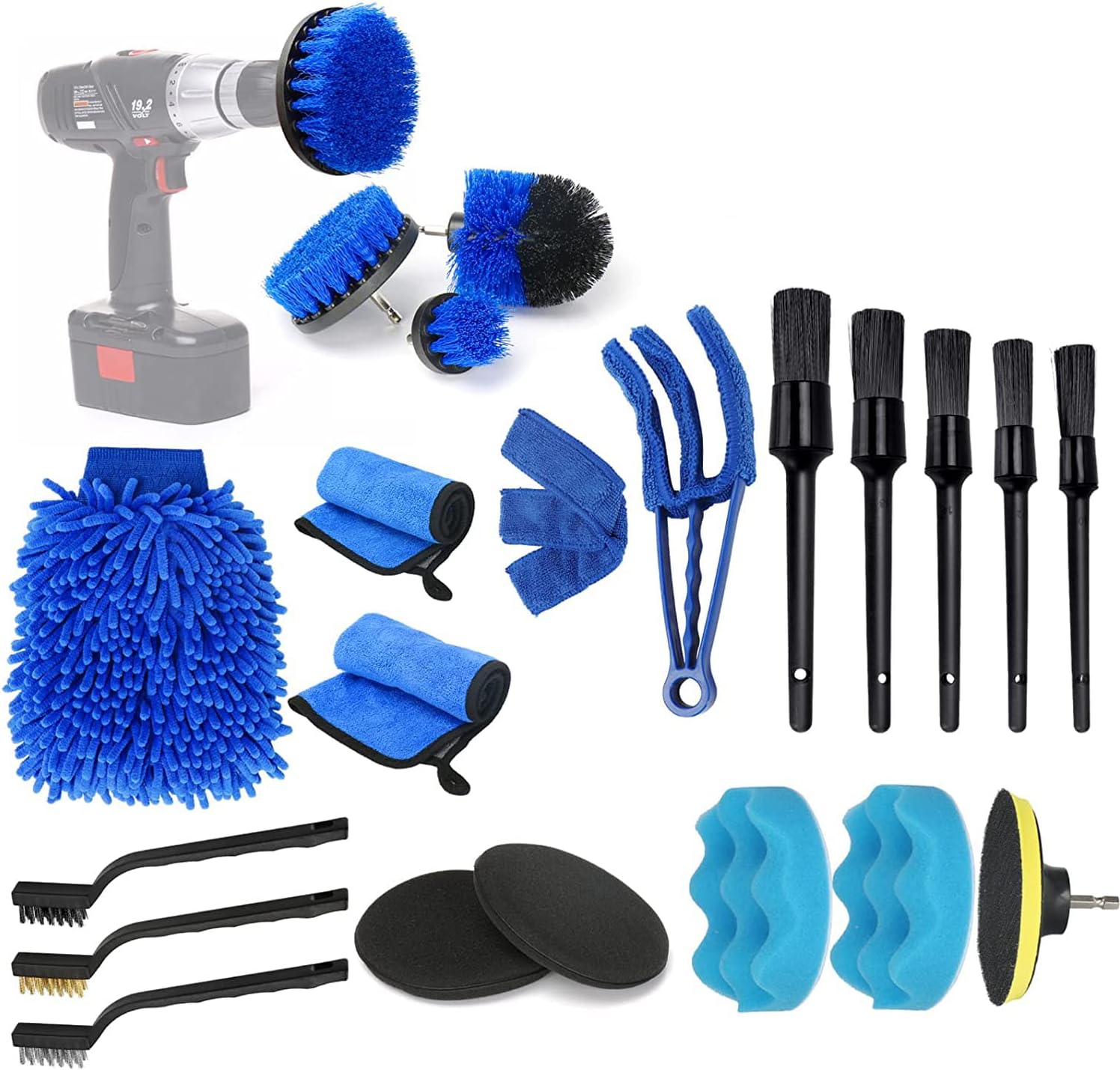22pcs Car Cleaning Kit,Car Detailing Kit Detailing Brush Set Car Wash Kit,Auto Detailing Drill Brush Set,Car Detailing Brushes for Cleaning Wheels,Dashboard,Interior,Exterior,Leather,Air Vents,Emblems
