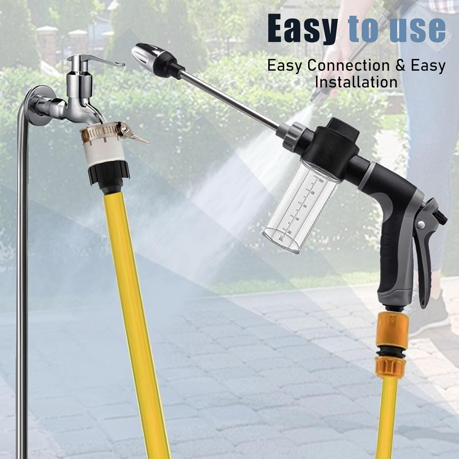 High Pressure Car Wash Spray Gun, long reach garden hose nozzle with soap dispenser, adjustable water flow for vehicle cleaning and outdoor washing, durable design for plant watering and lawn care