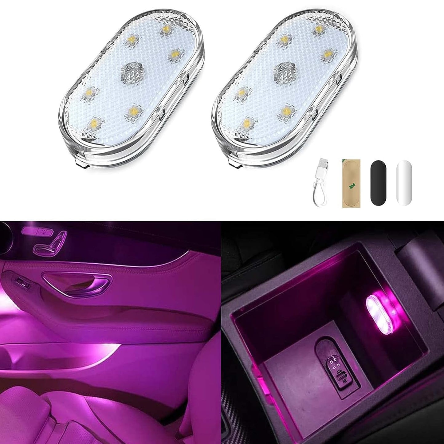 سلفار مصابيح LED للسيارة، مصابيح LED داخلية صغيرة محمولة تعمل باللمس مع 6 خرزات مصباح LED ساطعة، اضاءة قابلة لاعادة الشحن بمنفذ USB، مصباح طوارئ للسيارة (ضوء ازرق)
