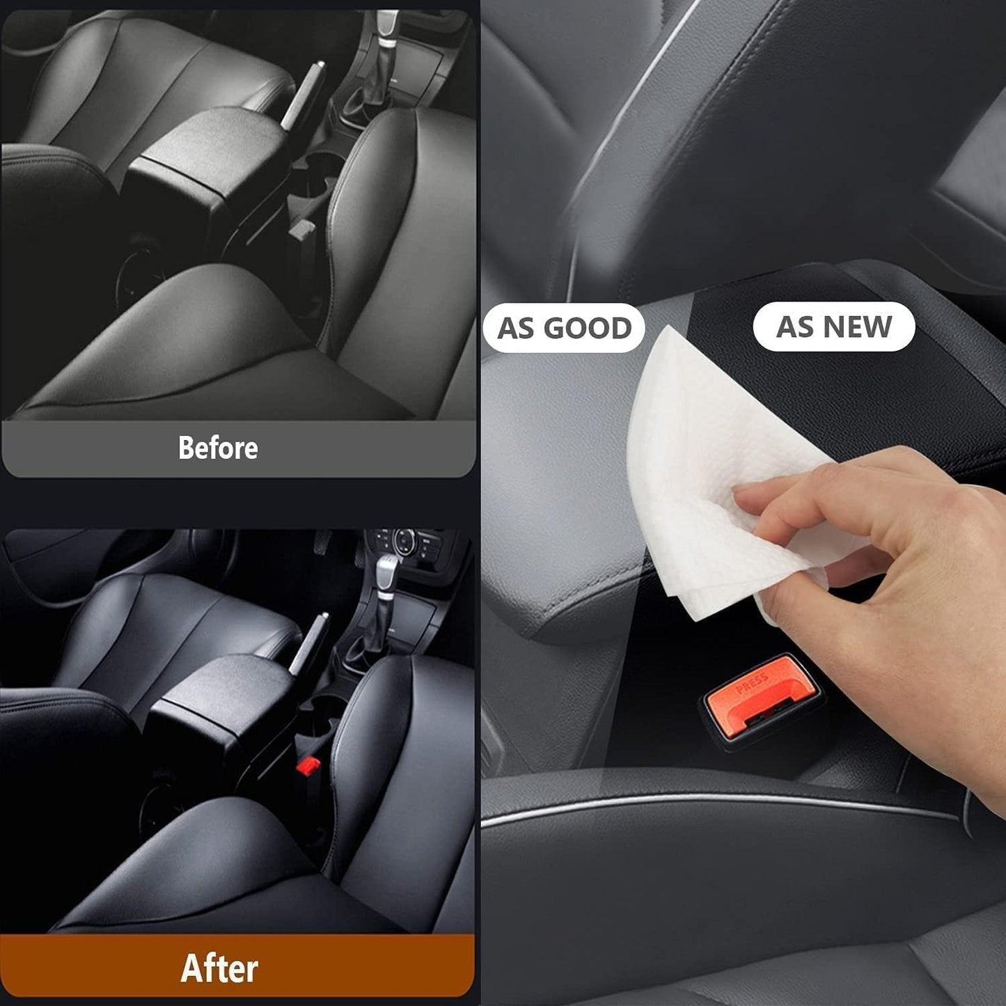 Premium Leather Cleaning Wipes, 80 Sheets, Keep It Clean and Healthy, Easy to Use, Dashboard and Seat Cleaning, Quick Dry, Protect from Crack and Damage, for Car Shoes Furniture 10200010