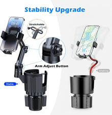 Car Cup Holder Phone Mount, 2-in-1 Universal Stand with Cup Holder Expander, 360° Rotation, Black, ABS Plastic, compatible with iPhone and Android
