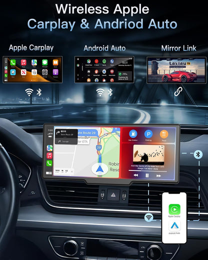 Violety Portable Wireless CarPlay Touchscreen for Car: 4K Apple Carplay & Android Auto Car Play Screen with 4K Dash Cam/1080p Rear Camera/GPS Navigation/Bluetooth/Mirror Link/AirPlay (10.26 in)