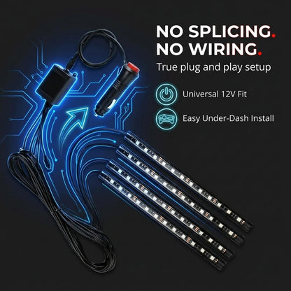 مصابيح LED داخلية للسيارة 12 فولت بفضاء لوني ار جي بي مع جهاز تحكم عن بعد من دونيكارت، مجموعة اضاءة متعددة الالوان تحت لوحة العدادات، ملحقات سيارة بمقاس عالمي - اسود