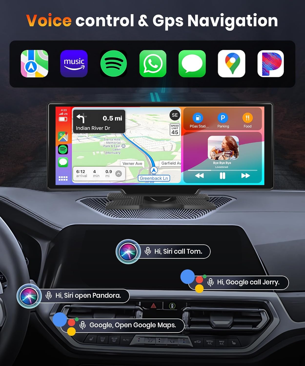 podofo 10.26 Touchscreen Portable Wireless Apple Carplay Car Stereo, Portable Car Screen Compatible with Bluetooth Hands-Free/GPS Navigation/Siri Assistant/Voice Control,7V-32V Suit for All Vehicles