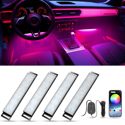 مصباح داخلي LED ذكي للسيارة من هوناليا مع تطبيق تحكم ومزامنة الموسيقى بالوان RGB متغيرة لتزيين السيارة الداخلية، شريط اضاءة نيون صلب متعدد الالوان مع منفذ USB للنساء والرجال والاصدقاء تيار مستمر 5