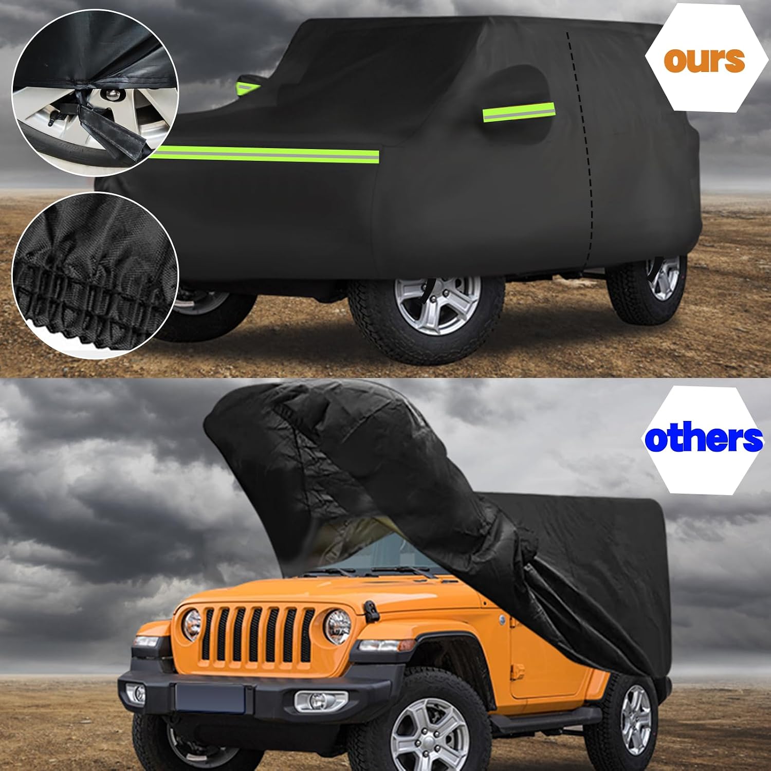 Waterproof Car Cover for Jeep Wrangler 4 Door Weather Protection Car Cover 192 x 75 for 174 inch Wrangler