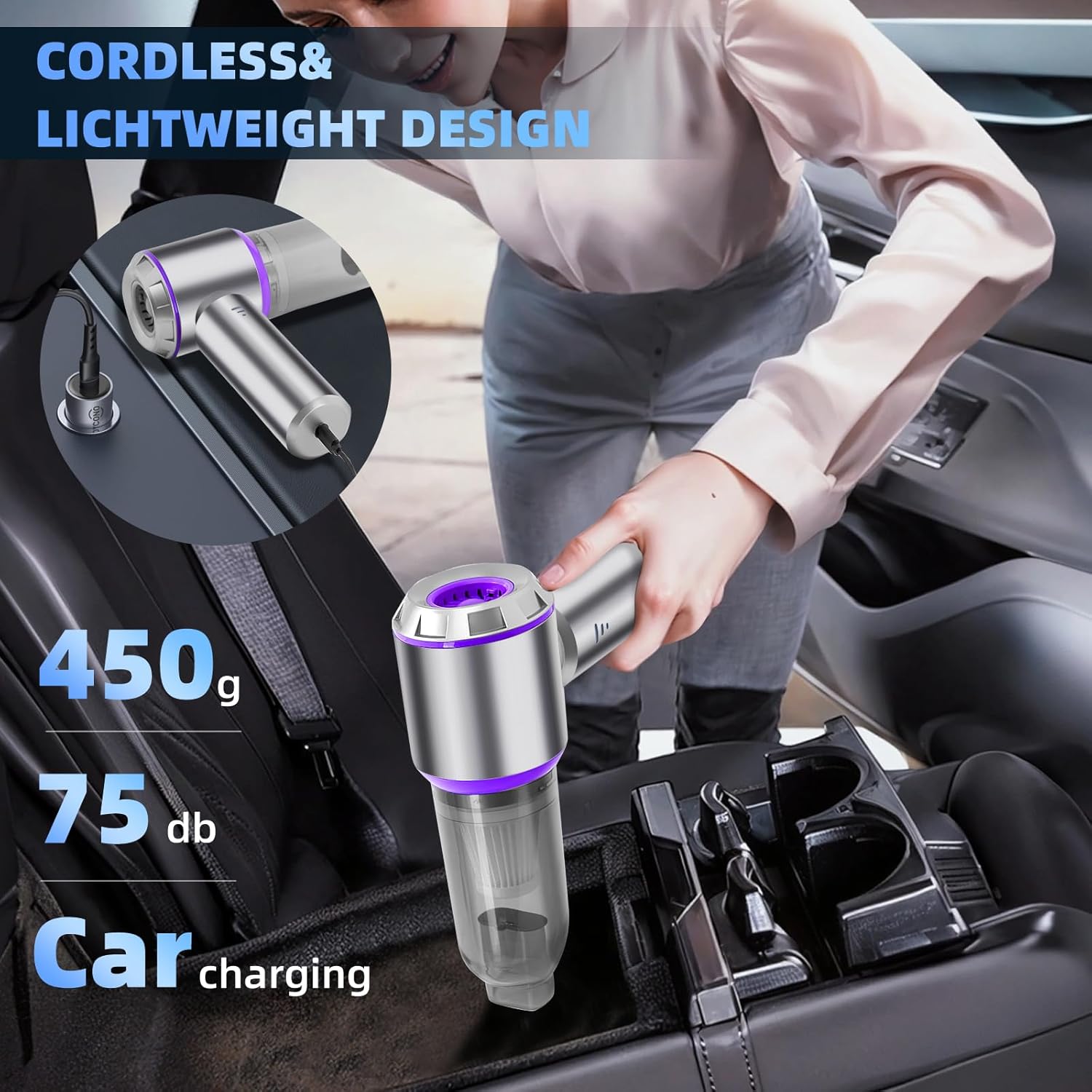 Car Vacuum Cleaner Cordless,Wireless Mini Vacuum Cleaner 4-in-1 Small Compressed Air Duster & Air Blower & Pump，Portable Handheld Vacuum with Brushless Motor for Car, Home, Office,Camping