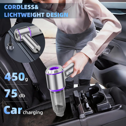 Car Vacuum Cleaner Cordless,Wireless Mini Vacuum Cleaner 4-in-1 Small Compressed Air Duster & Air Blower & Pump，Portable Handheld Vacuum with Brushless Motor for Car, Home, Office,Camping