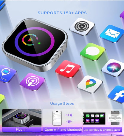 2 in 1 Wireless CarPlay & Android Auto Adapter, Mini Body Built-in Heat Dissipation Chip, Long-Lasting Stability Without Lag, Apple Android Plug Play (Colorful, CarPlay)