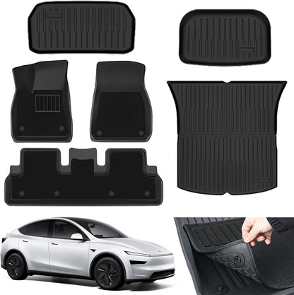 LIODUX 9PCS Floor Mats for Tesla Model Y 2025, Floor Mats with Felt Carpet, All Weather Protection 3D Material Cargo Liner Waterproof Floor Liner Model Accessories Custom (Model Y (2025), 9 PCS)