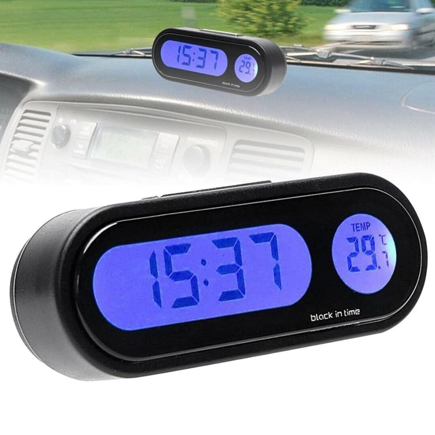 ساعة تابلوه درجة حرارة السيارة، شاشة LCD رقمية داخل السيارة الالكترونية LED مع ميزان حرارة مع اضاءة خلفية للاستخدام الداخلي والخارجي