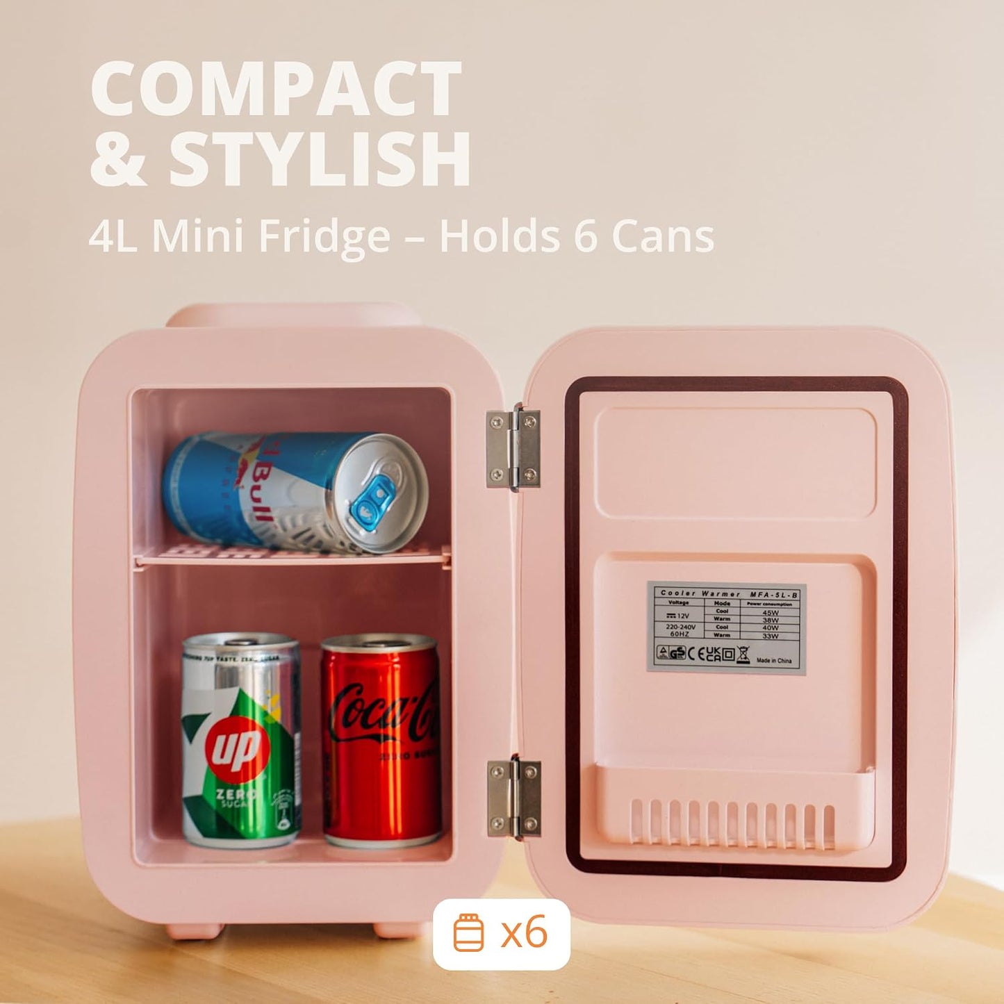 Skyland Mini Fridge 4L / 6 Can – Portable Cooler & Warmer for Skincare, Cosmetics, Food & Drinks – Quiet, Energy Efficient Personal Beauty Fridge for Home, Office, Car & Travel (Pink)