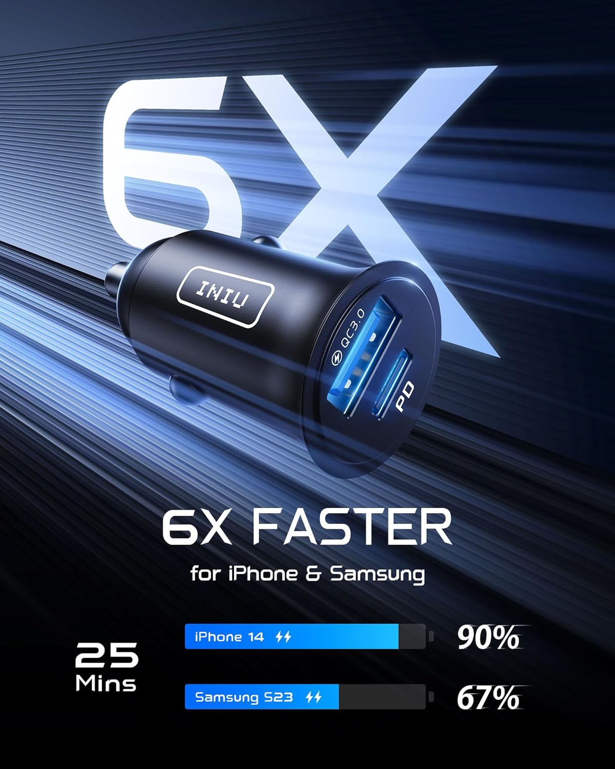 شاحن سيارة USB C من إنيو، [USB C 30 واط + USB A 30 واط] PD 3.0 5A شحن سريع، محول هاتف مصغر كله معدني بمنفذين مزدوجين لجميع السيارات للآيفون 16 15 14 13 12 برو ماكس، آيباد، سامسونج S24 S23، ماك بوك