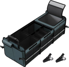 Trunk Organizer With Built-in Leakproof Cooler Bag, 2 Tie-Down Straps, 4 Removable Dividers, Foldable Cover, Built with 2mm PE Board, Gray
