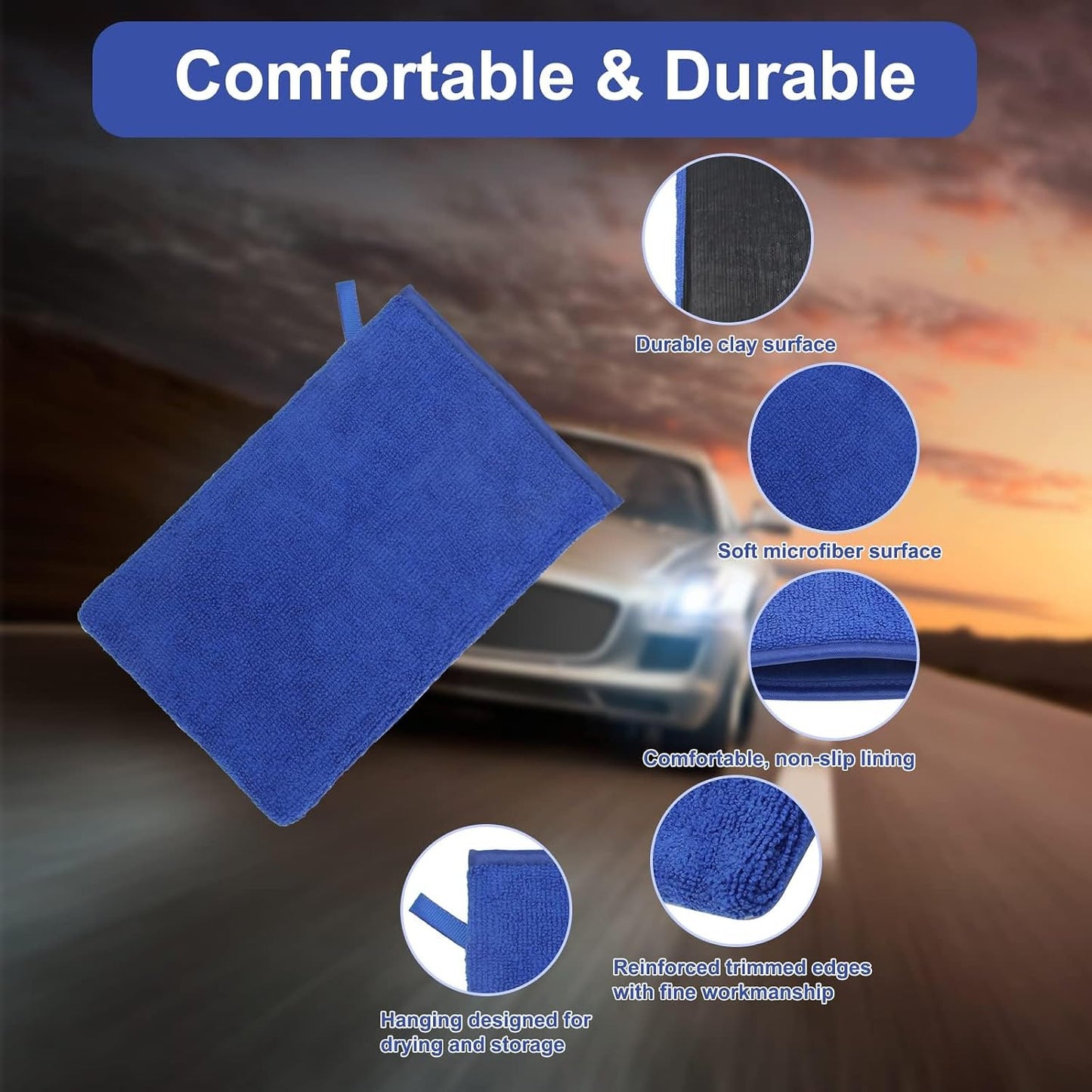 Microfiber Clay Mitt, Clay Bar Towel, Clays Towel Auto Detailing, Reusable Car Wash Glove, High-Efficiency Cleaning, for Car Detailing, Paint Surface Cleaning, Auto Exterior Care.