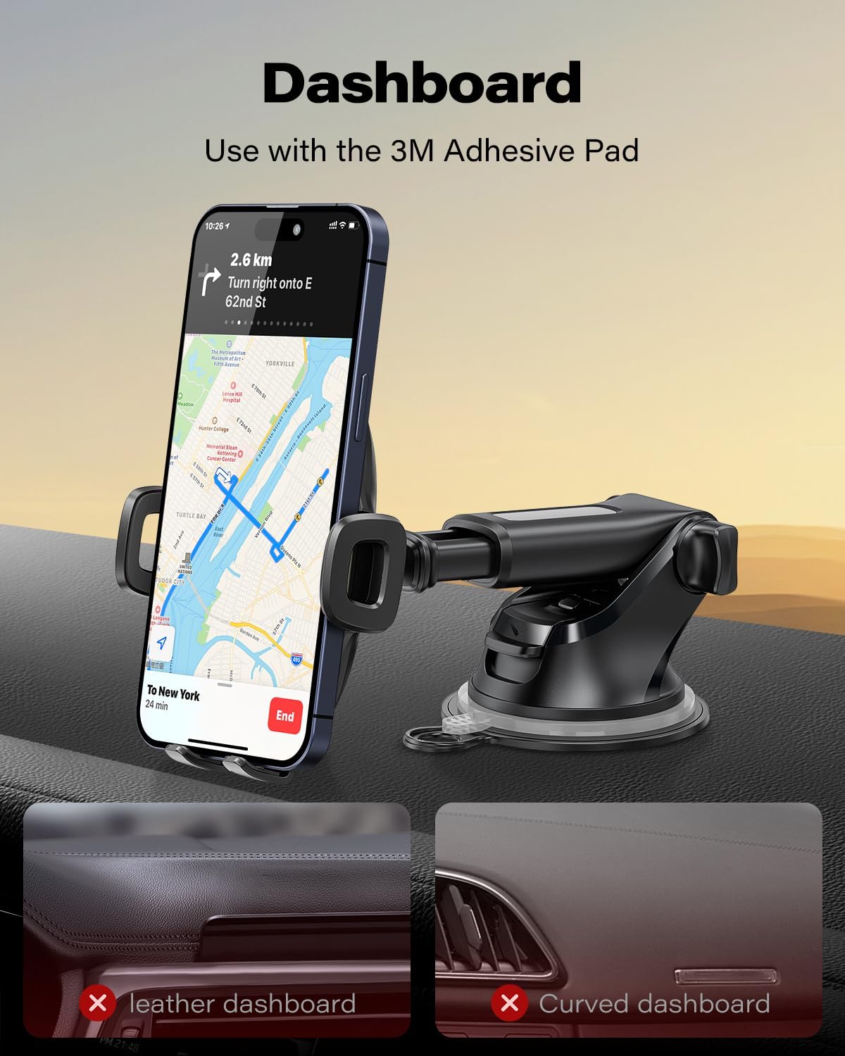حامل هاتف السيارة من APPS2Car، حامل هاتف عالمي للسيارة، حامل هاتف 360 لتثبيته على لوحة القيادة أو الزجاج الأمامي للسيارة، متوافق مع أجهزة iPhone 15/14/13 من 4.7-6.8 بوصة وسامسونج والمزيد