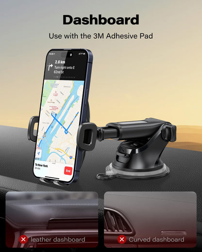 حامل هاتف السيارة من APPS2Car، حامل هاتف عالمي للسيارة، حامل هاتف 360 لتثبيته على لوحة القيادة أو الزجاج الأمامي للسيارة، متوافق مع أجهزة iPhone 15/14/13 من 4.7-6.8 بوصة وسامسونج والمزيد