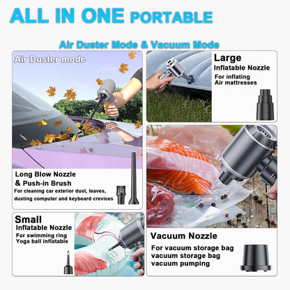 4-in-1 Car Vacuum Cleaner Wireless, 25KPa Portable Cordless Vacuum Cleaner with 3 Gears, High Power Air Duster for Car, Home, Office, Camping