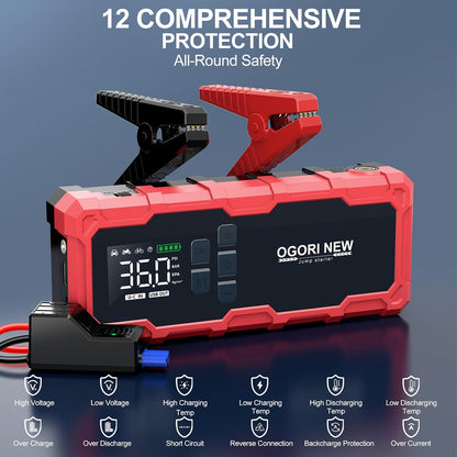 مشغل جامب ستارتر 7000 امبير مع ضاغط هواء، 21800mAh 150PSI بطارية سيارة محمولة (جميع الغاز/16 لتر ديزل)، صندوق قفز امن للغاية 12 فولت معزز بطارية السيارة مع كيبلات توصيل ومصابيح