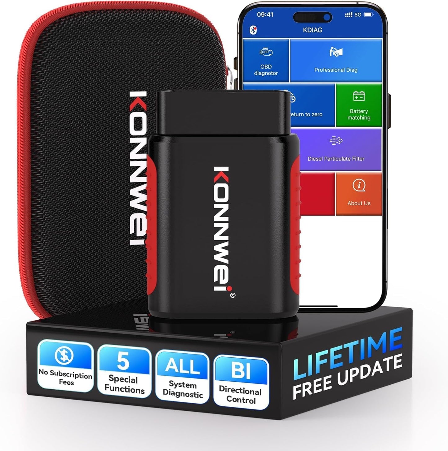 ماسح ضوئي OBD2 بلوتوث KDIAG - أداة تشخيص كاملة للسيارة لمحرك، ناقل حركة، ABS، TPMS، تكييف، توجيه، بطارية، أخرى، مع تحكم مزدوج الاتجاه، إعادة ضبط الزيت/EPB/DPF/BMS، تطبيق iOS Android