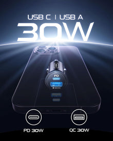 شاحن سيارة USB C من إنيو، [USB C 30 واط + USB A 30 واط] PD 3.0 5A شحن سريع، محول هاتف مصغر كله معدني بمنفذين مزدوجين لجميع السيارات للآيفون 16 15 14 13 12 برو ماكس، آيباد، سامسونج S24 S23، ماك بوك