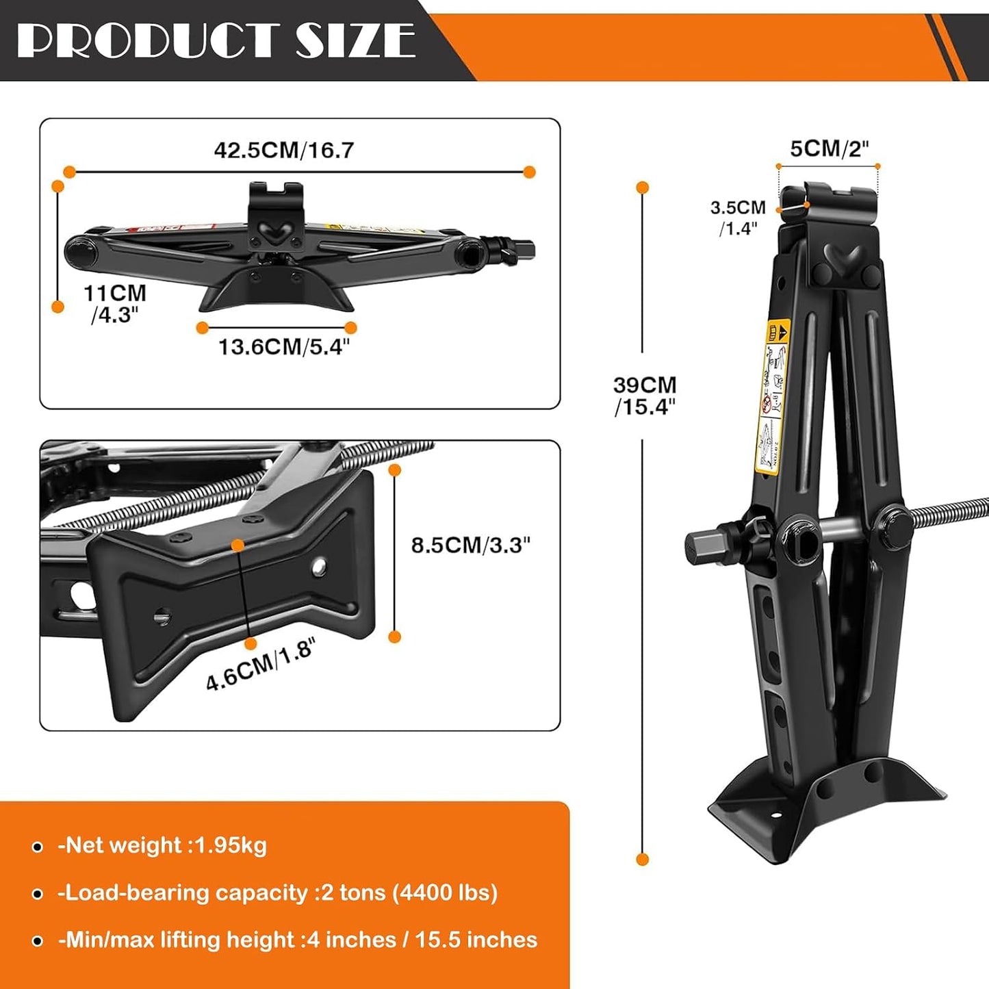 2 Ton (4409 lbs) Heavy-Duty Scissor Lift Jack for Car - Foldable Vehicle Tire Changing Kit with Stabilized Base & Ratcheting Lever, Universal Auto Lifting Tool for Trucks/SUV/Pickup