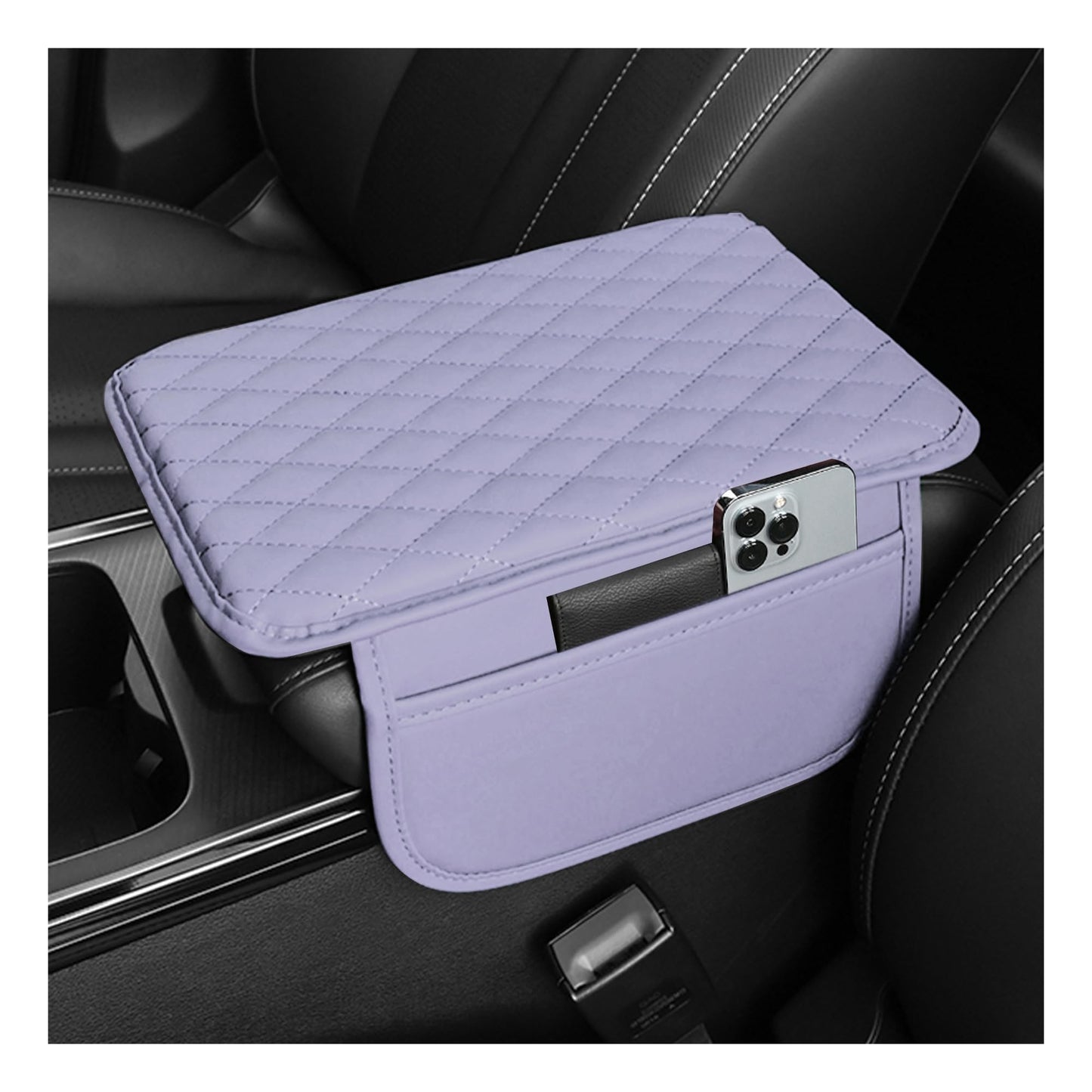 Upgraded Car Center Console Cover,Microfiber Leather Car Armrest Cover Cushion with 2 Storage Bags,Car Armrest Storage Box Car Interior Accessories for Most Vehicles (Black)