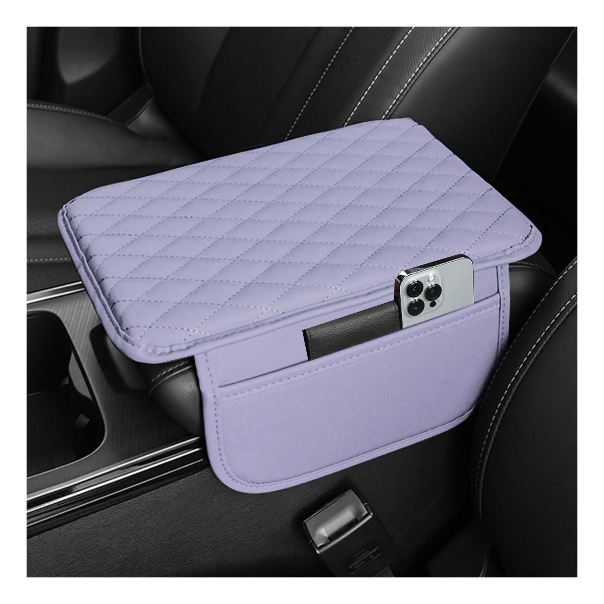 Upgraded Car Center Console Cover,Microfiber Leather Car Armrest Cover Cushion with 2 Storage Bags,Car Armrest Storage Box Car Interior Accessories for Most Vehicles (Black)