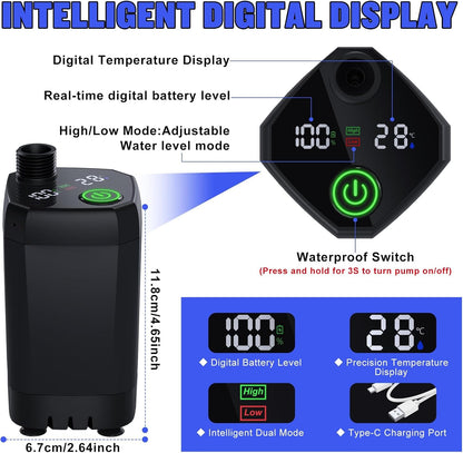 Portable Shower for Camping, 6000mAh Rechargeable Camping Shower Pump with LED Display of Battery Level and Temperature, 4 Spray Modes, IPX7 Waterproof Outdoor Camp Pump for Hiking, Travel, Car