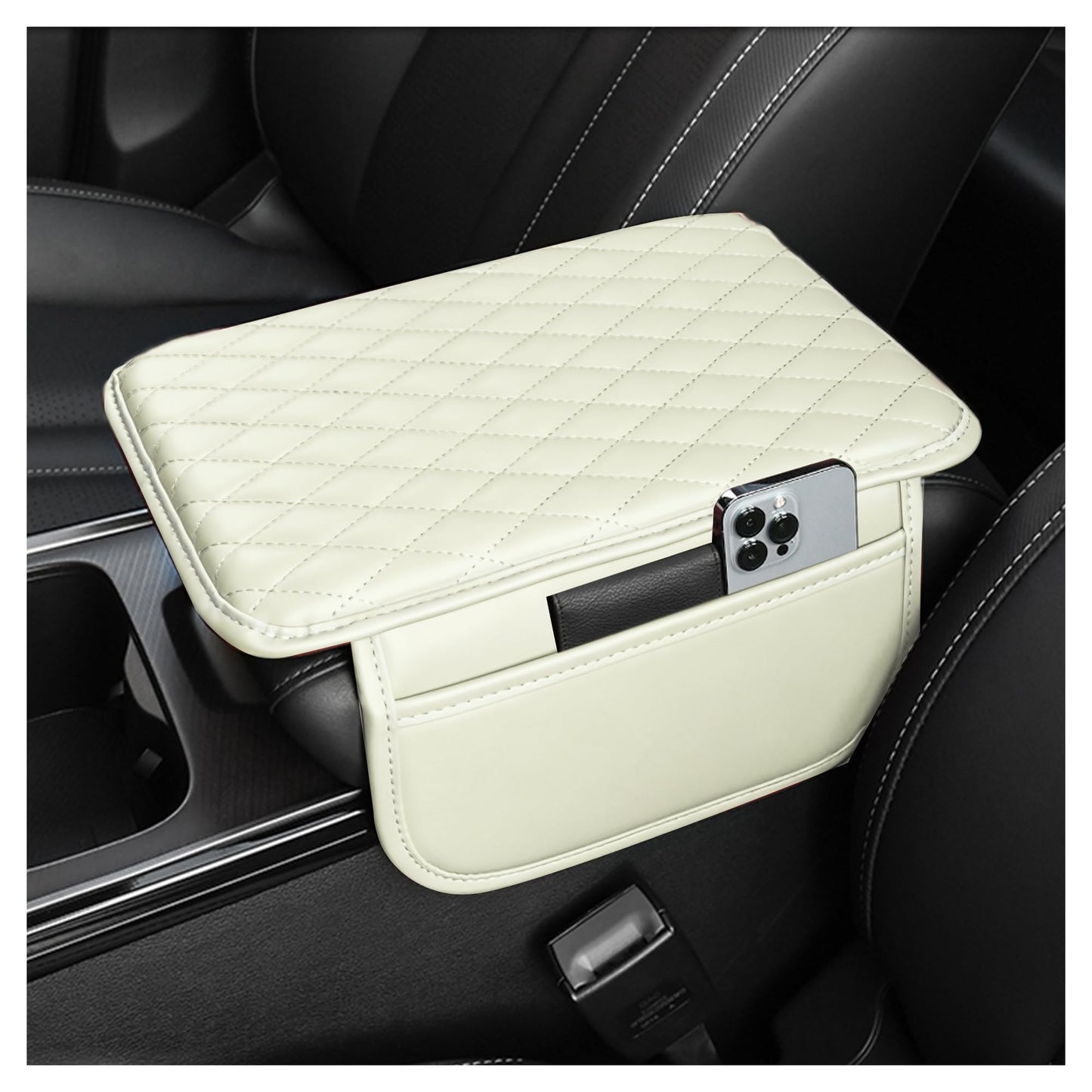 Upgraded Car Center Console Cover,Microfiber Leather Car Armrest Cover Cushion with 2 Storage Bags,Car Armrest Storage Box Car Interior Accessories for Most Vehicles (Black)