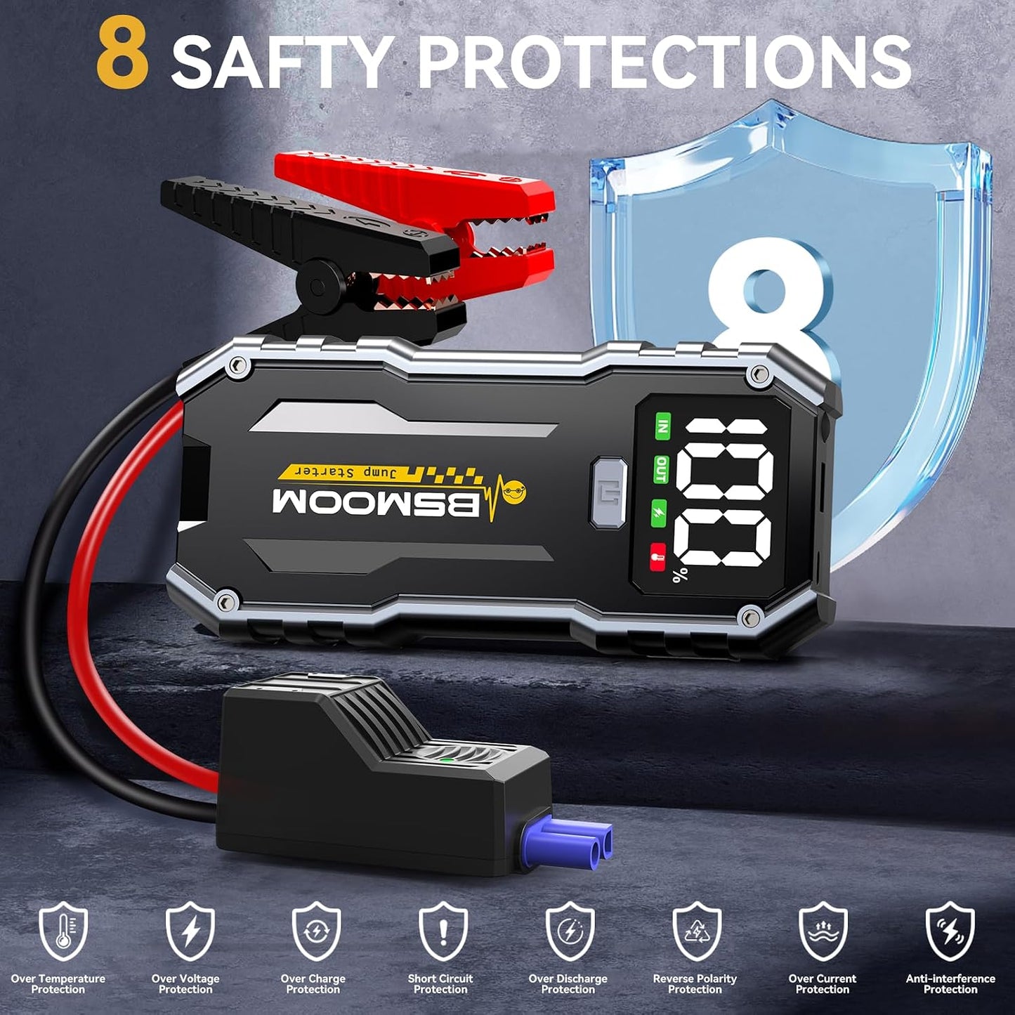 5000A Car Jump Starter Battery Pack (up to 10.0L Gas and 8.0L Diesel Engine), 12V Portable Car Battery Booster with 2.7" Display,USB-C Power Pack,USB QC3.0