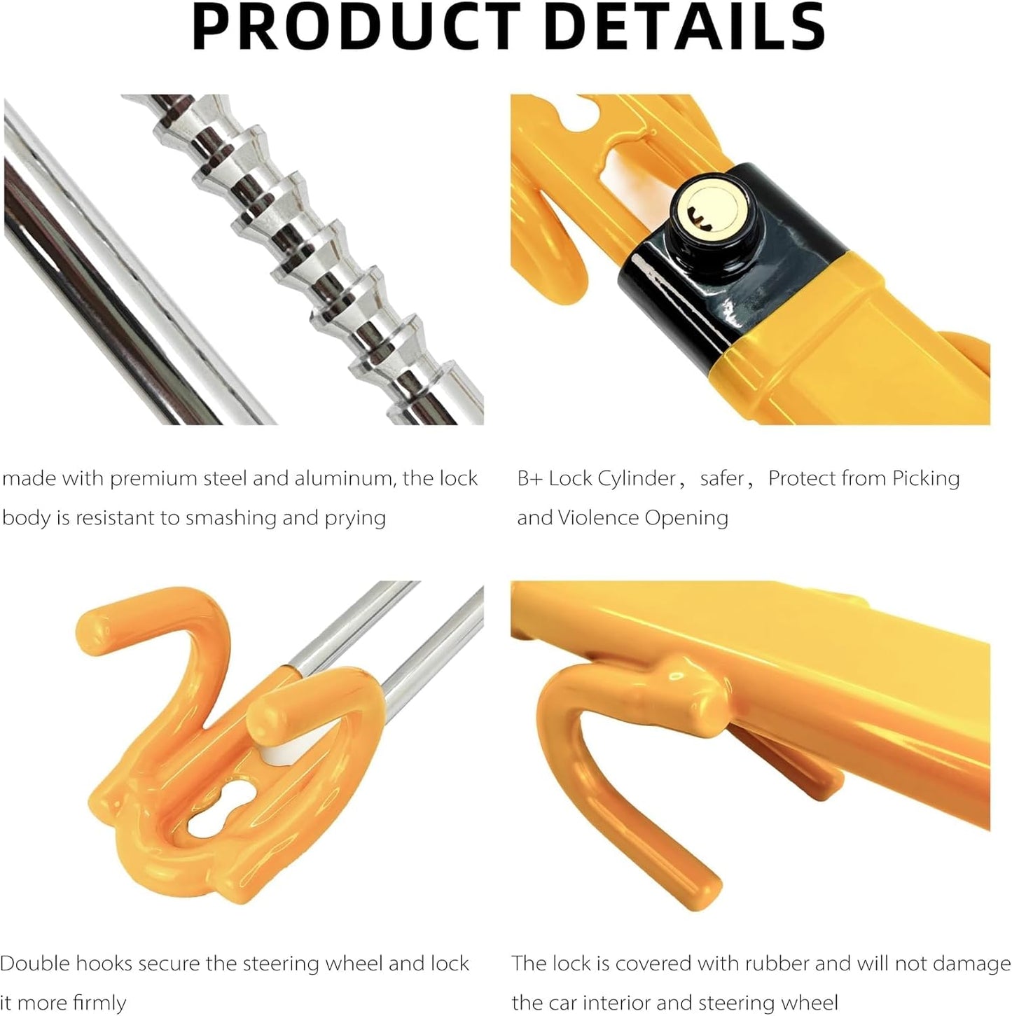 THE WHITE SHOP Steering Wheel Lock for car Universal Adjustable Length Anti Theft Device Car Locks Double Hook Locks for Car SUV Pickup Truck Van (Yellow)