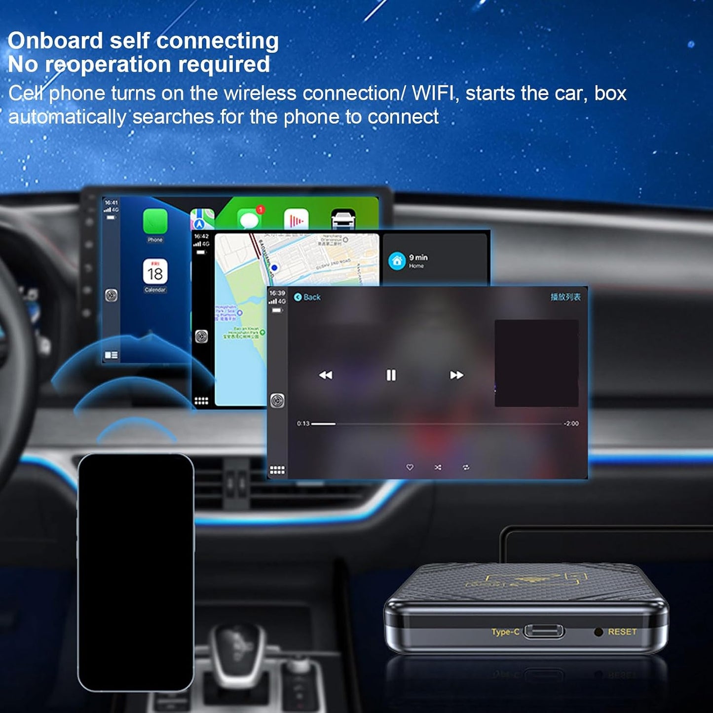 Luocute Wireless CarPlay and Android Auto Adapter, 2 in 1 AI Box Bluetooth 5.0/WiFi Connect, Intelligent Voice Control, Plug ＆ Play, Compatible with IOS 9+, for Original Car