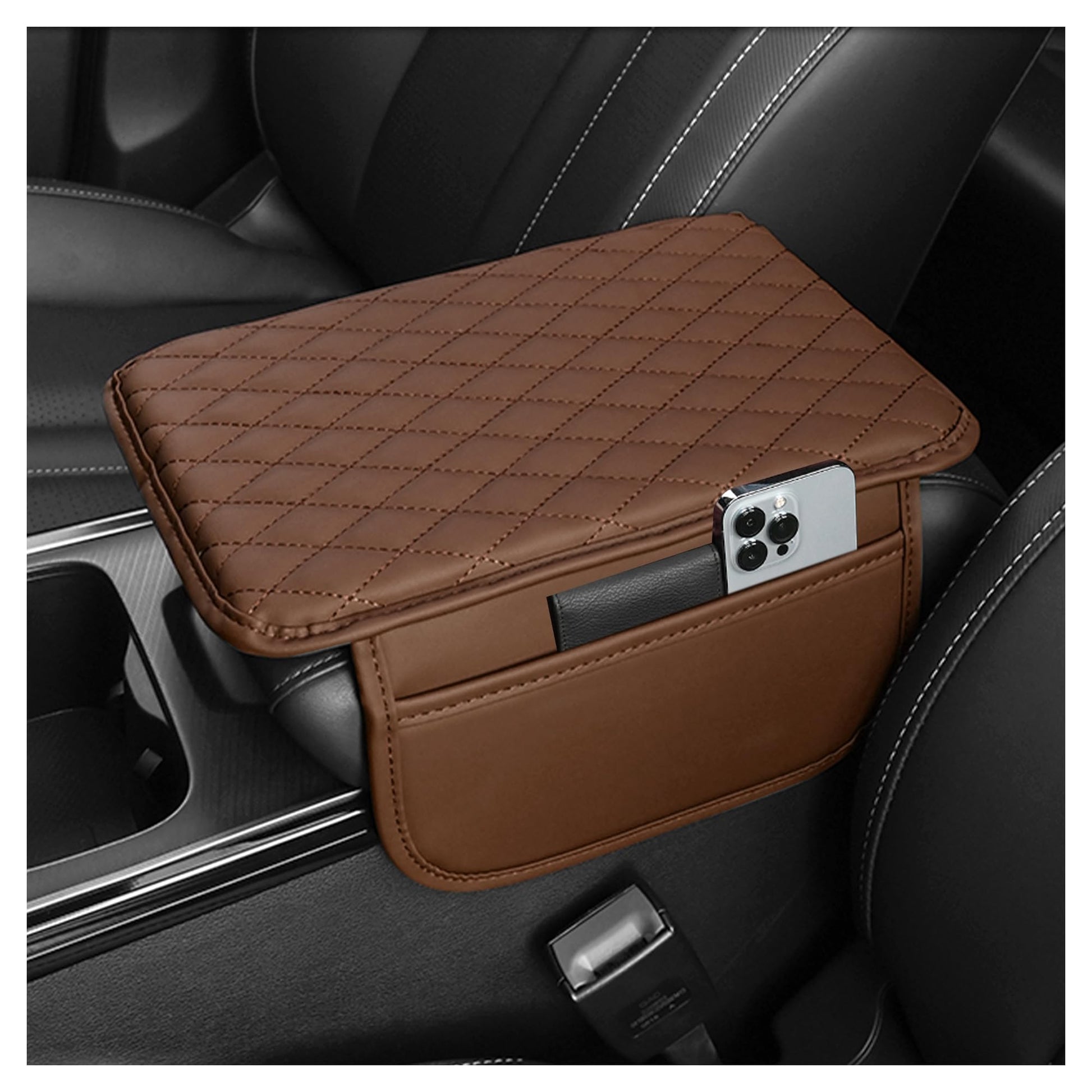 Upgraded Car Center Console Cover,Microfiber Leather Car Armrest Cover Cushion with 2 Storage Bags,Car Armrest Storage Box Car Interior Accessories for Most Vehicles (Black)
