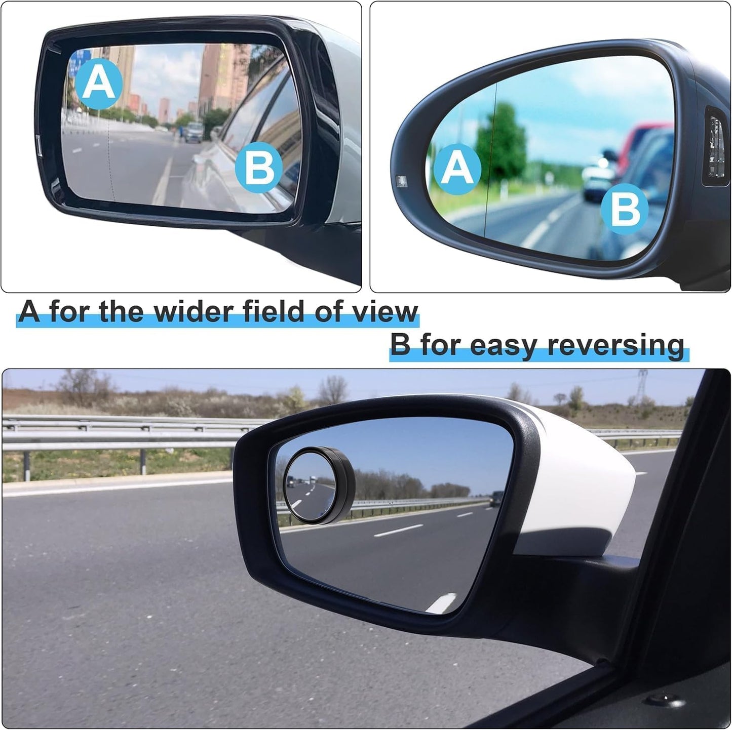2 Pieces Blind Spot Mirror - 2" Round HD Glass Convex Rear View Mirror with Frame, 360° Wide Angle Side View Mirror Accessories with Self Adhesive Back for Car SUV and Trucks(Black)