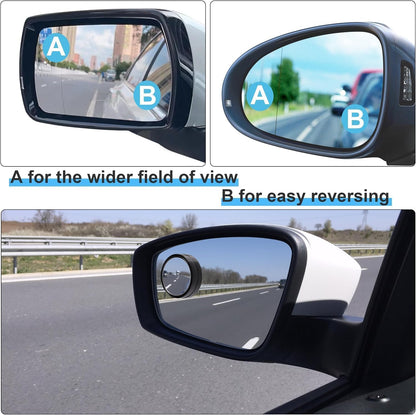 2 Pieces Blind Spot Mirror - 2" Round HD Glass Convex Rear View Mirror with Frame, 360° Wide Angle Side View Mirror Accessories with Self Adhesive Back for Car SUV and Trucks(Black)