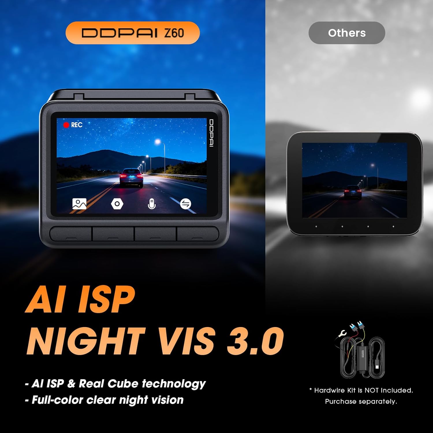 DDPAI 4K Dash Cam for Cars Front and Rear, 2160P+1080P Dashcam, 5GHz WiFi6 Car Dash Camera, 3" IPS with 32G eMMC GPS Night Vision 24H Parking Monitor ADAS G-Sensor Max Support 512G, Z60