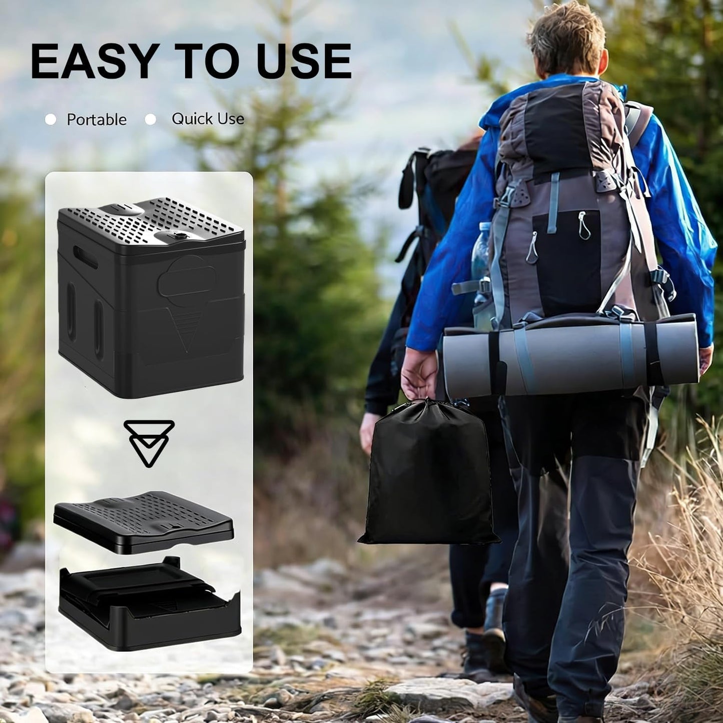 Portable Foldable Car Toilet, Collapsible Camping Porta Potty with Waste Bags& Lid, Outdoor Emergency Commode&Trash Can&Stool for Adults & Kids, Easy Setup for Hiking Fishing Travel Traffic Jams Trips