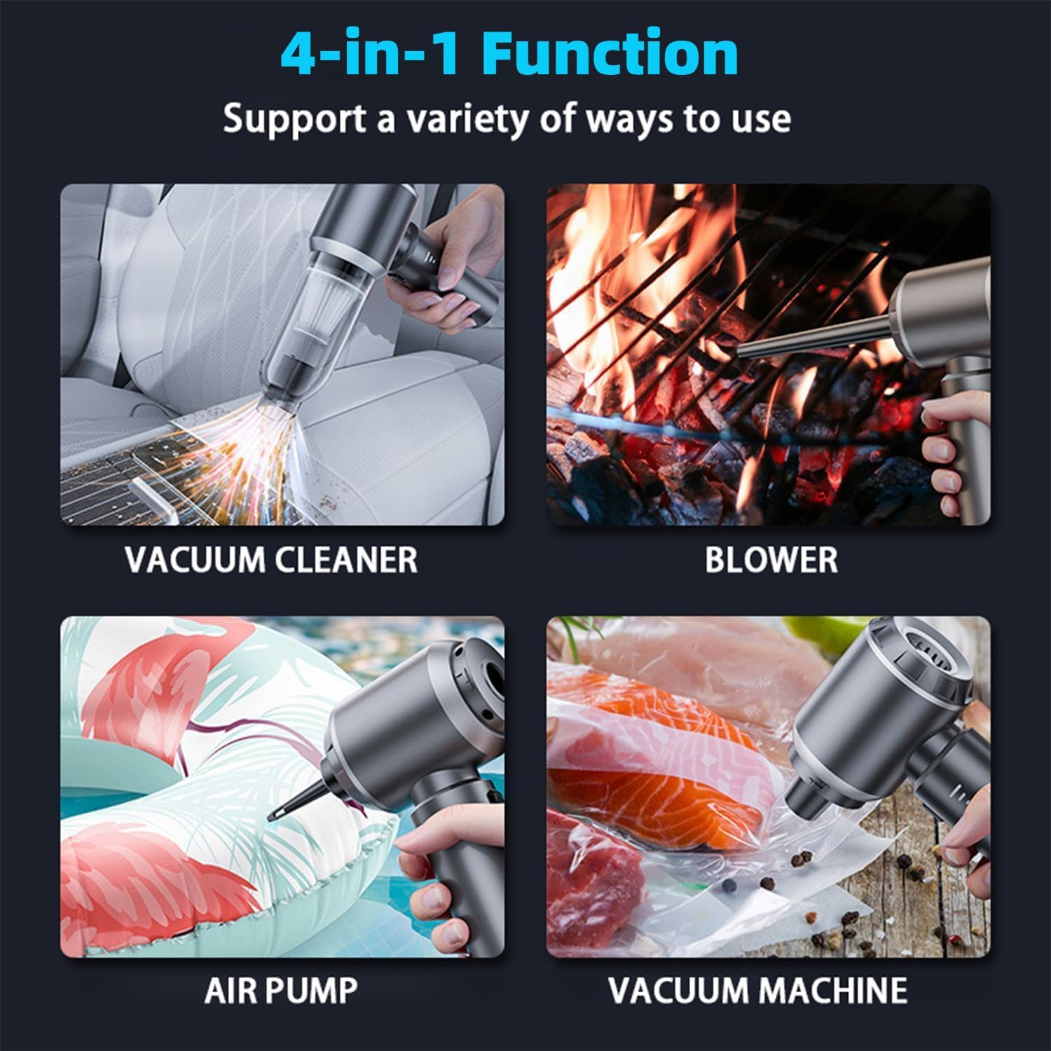 4-in-1 Car Vacuum Cleaner Wireless, 25KPa Portable Cordless Vacuum Cleaner with 3 Gears, High Power Air Duster for Car, Home, Office, Camping