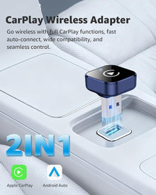 محول لاسلكي ومحول اندرويد اوتو من كاربلاي، ترقية 2026 2 في 1 للتوصيل والتشغيل، دونجل USB/USB-C، يحول سلكي الى لاسلكي للسيارات، اتصال سريع ومستقر، يناسب ايفون واندرويد، ازرق كحلي