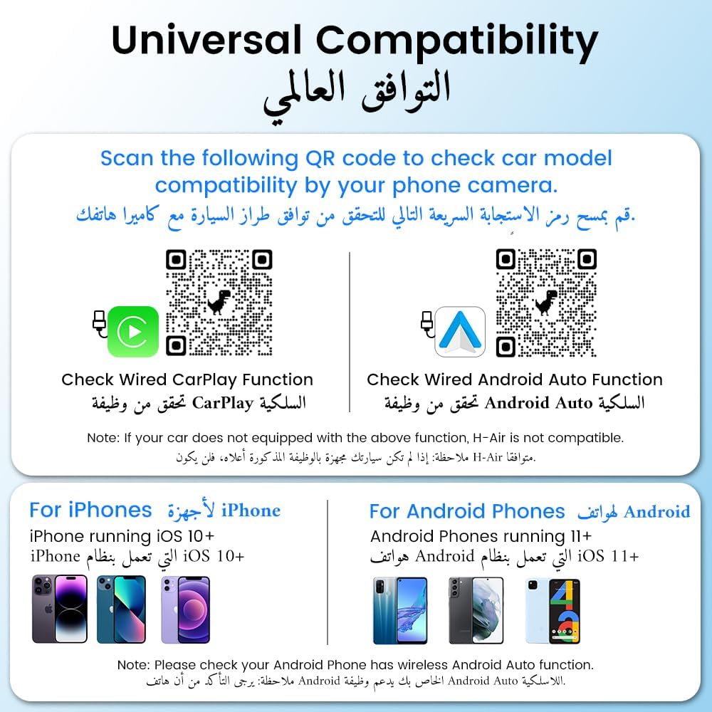 محول لاسلكي مطور ميني كاربلاي واندرويد اوتو 2025 من هاينكار+، التوصيل والتشغيل، بدون تأخير، اتصال سريع، تحويل كاربلاي سلكي/اندرويد اوتو الى لاسلكي، لجوالات ايفون واندرويد