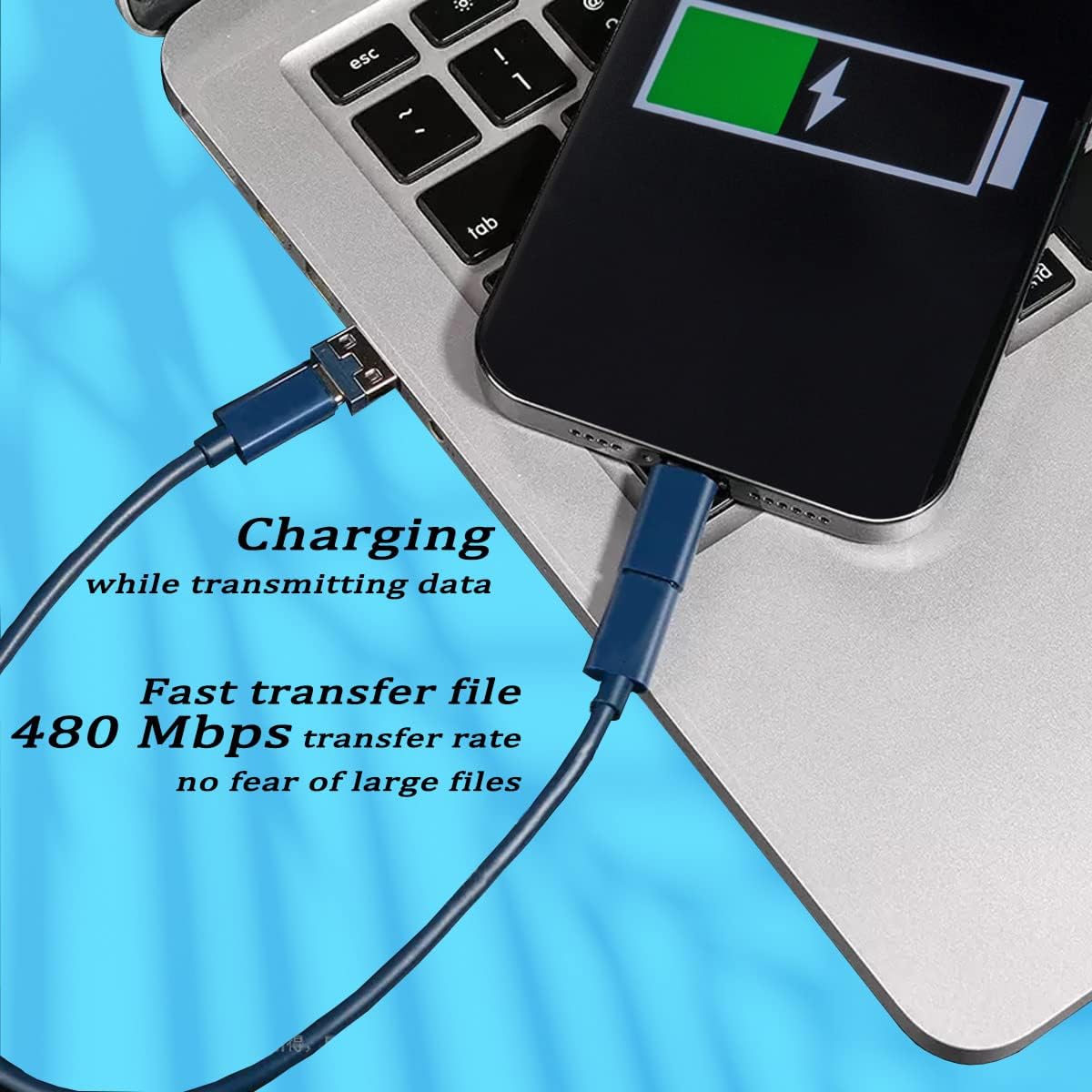 مجموعة كابل محول شحن USB متعدد، صندوق محول USB C إلى صندوق محول جهاز iOS، مجموعة تحويل USB A ونوع C إلى ذكر مايكرو/نوع C/جهاز iOS، نقل البيانات، تخزين البطاقات، دبوس إخراج صيني، حامل جوال (أزرق)