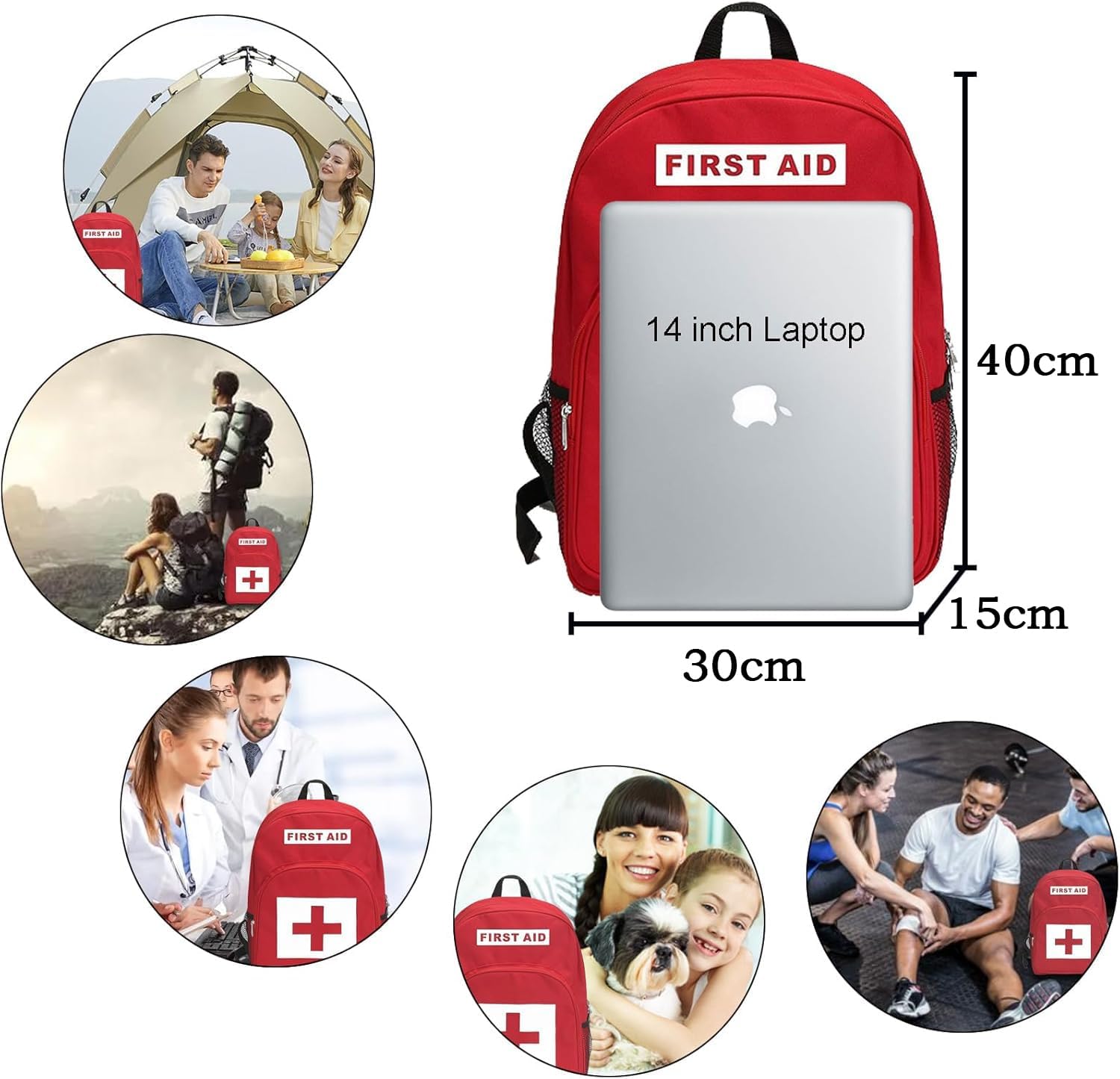 Red Empty First Aid Backpack, Medium Trauma Responder Medical Bag, Durable Travel Emergency Kit for Car, Home, Camping, Hiking, and Outdoor Field Trips