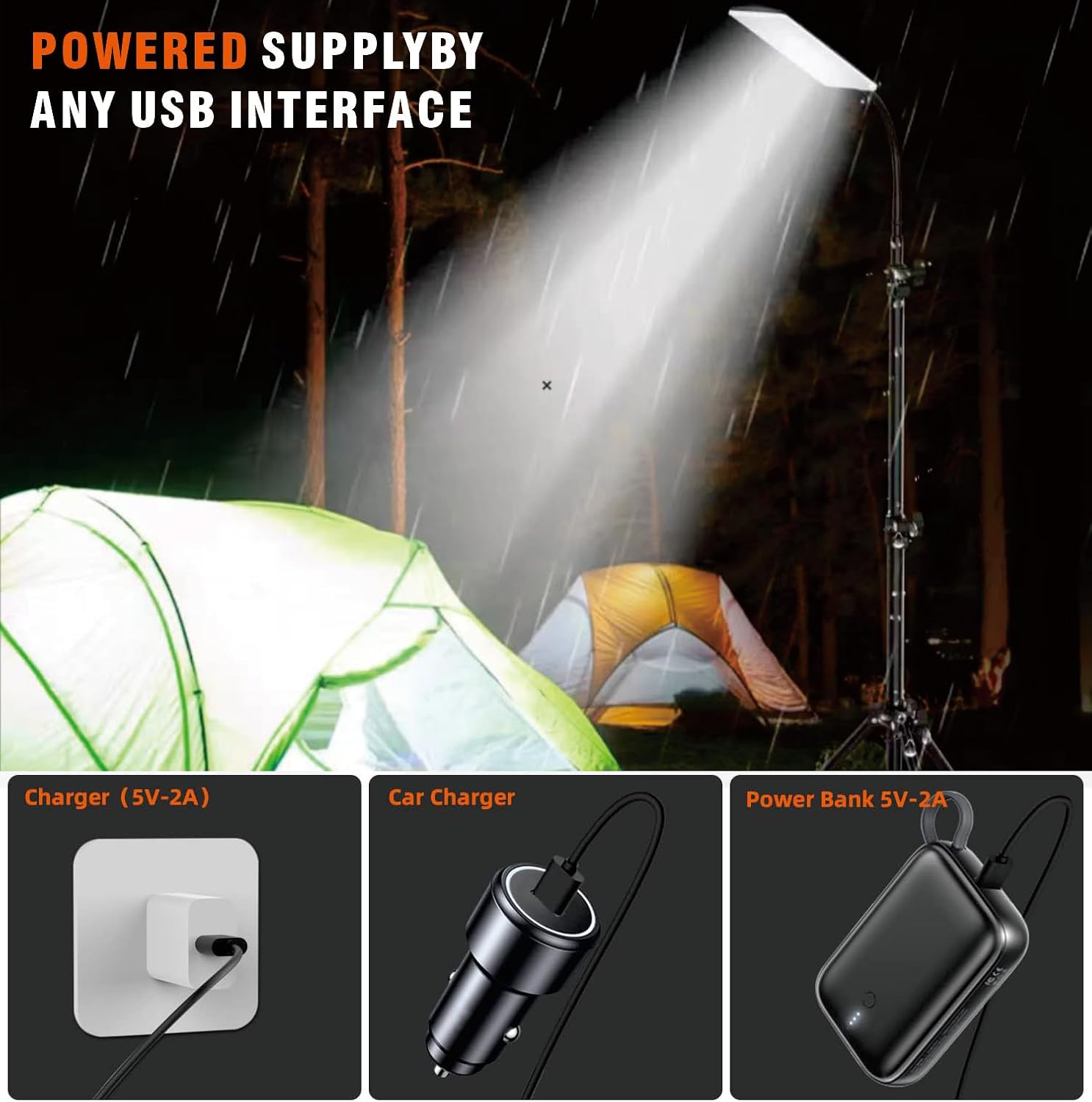 LED Camping Light, 1680LM High Brightness Portable Outdoor Lamp with Telescopic Tripod | Powered by USB Cable for Continuous Light | for Camping, Emergency, Garden, Tent, Car Repair