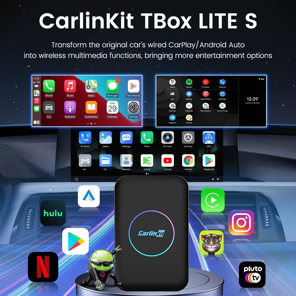 Carlinkit Tbox LITE S (ترقية)، صندوق Android Ai فائق 4 في 1 مع مخرج HDMI 4 + 32 جيجابايت، يأتي مع متجر Google Play / Netflix / نظام ترفيهي داخل السيارة، معتمد من Google GMS