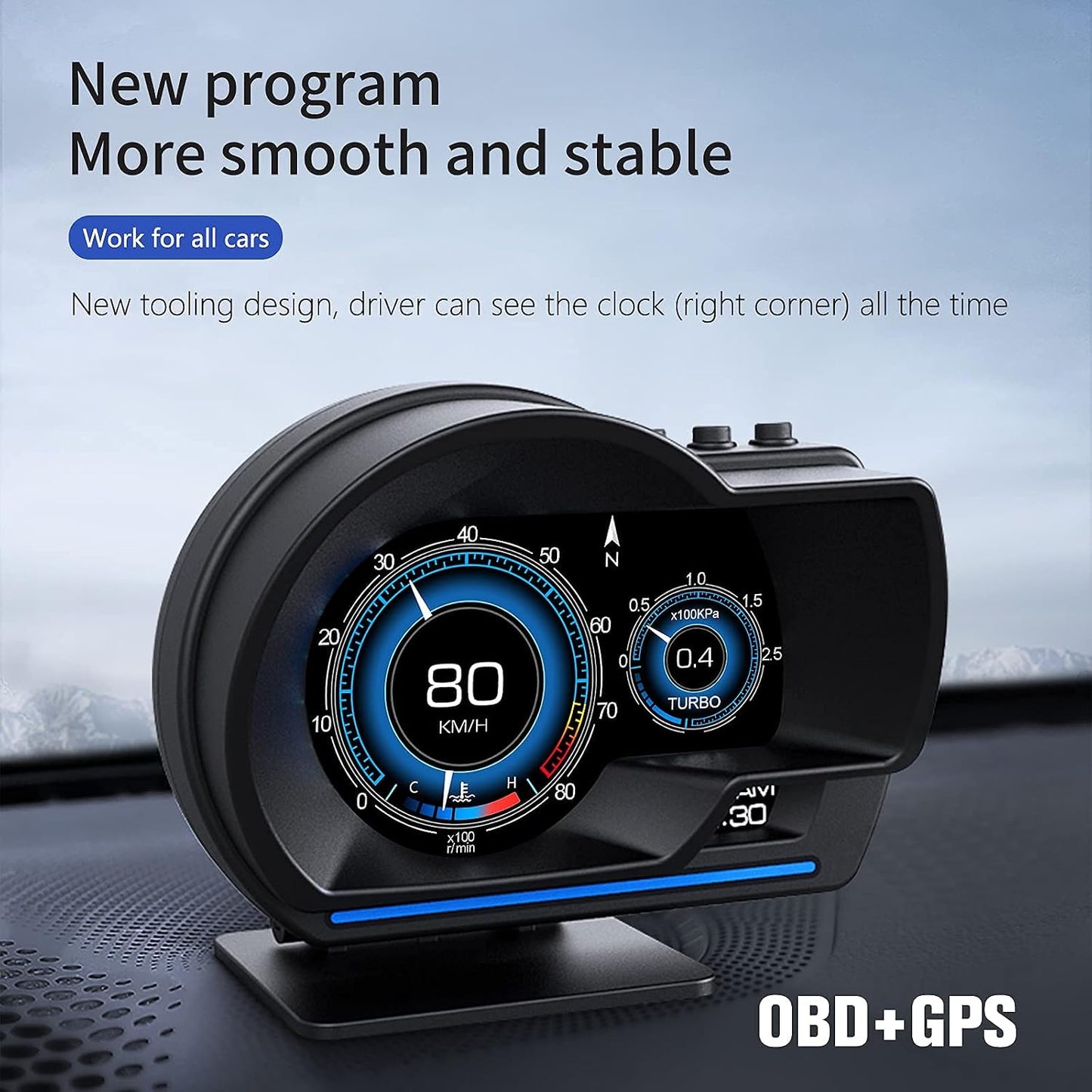 TERRIFI Car HUD Head Up Display P6, OBD Gauge Display+GPS Speedometer Dual System Smart Gauge Display, speed alarm, water temperature alarm, Works Great for Most Cars