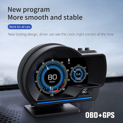 TERRIFI Car HUD Head Up Display P6, OBD Gauge Display+GPS Speedometer Dual System Smart Gauge Display, speed alarm, water temperature alarm, Works Great for Most Cars