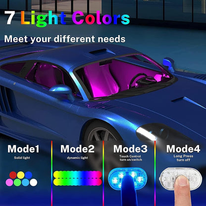 مصابيح LED داخلية للسيارة من جويز، 4 قطع من مصابيح LED لاسلكية للسيارة مع 7 الوان تاثير رائع، مصابيح LED داخلية للسيارة مع USB قابلة لاعادة الشحن، مصابيح داخلية مغناطيسية سهلة التركيب لجميع السيارات