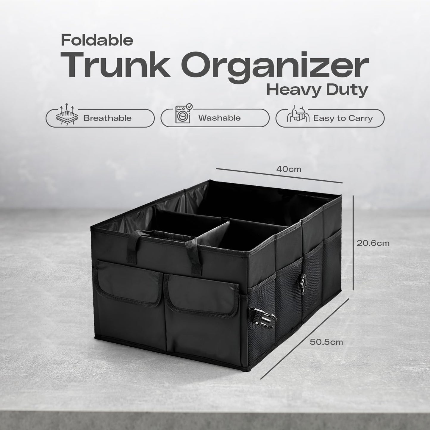 Natna Heavy Duty Foldable Car Trunk Organizer – Universal Fit for All Vehicles, Large Capacity and Spacious, Adjustable Compartments, Mesh Pockets, Collapsible Design, Tool Organizer and storage