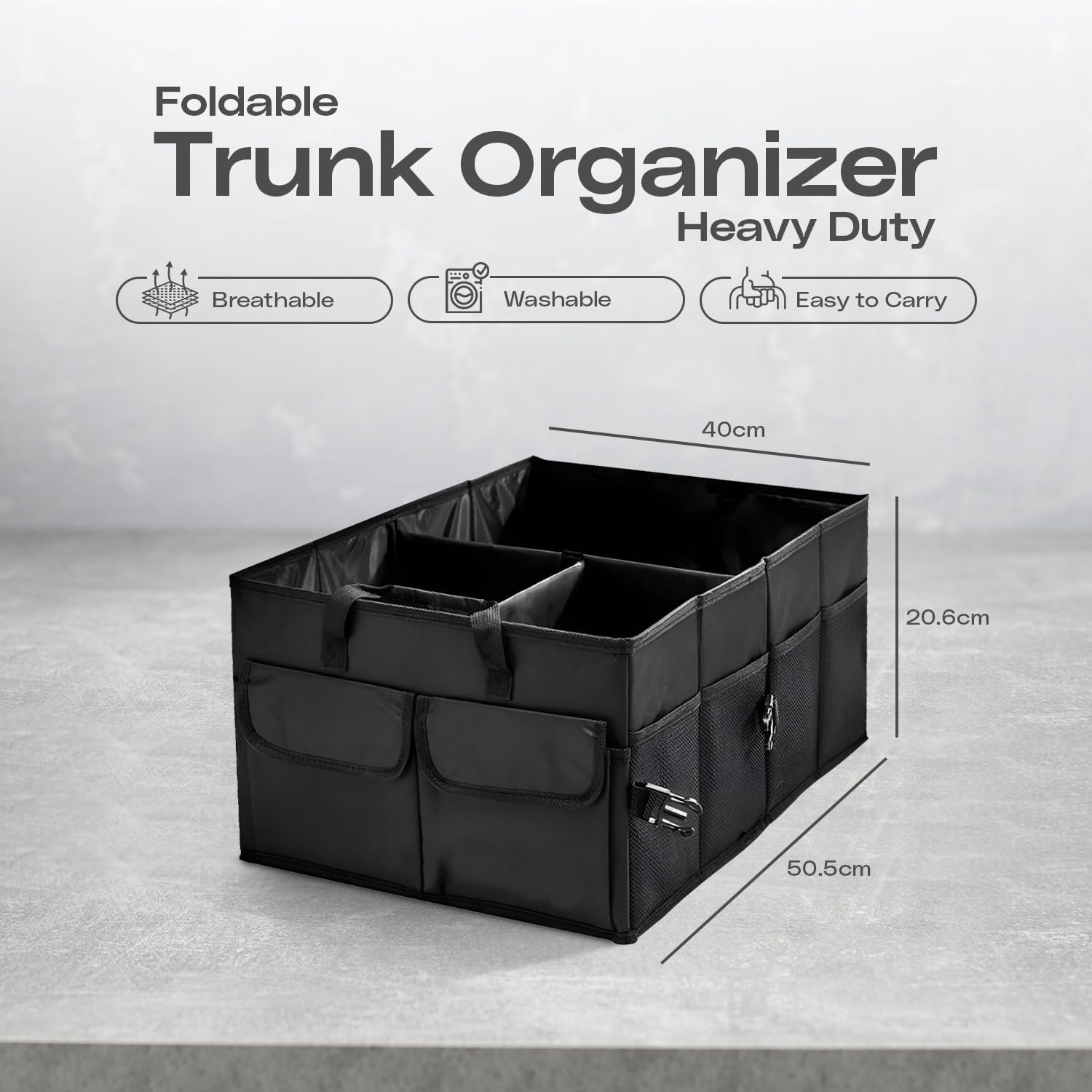 Natna Heavy Duty Foldable Car Trunk Organizer – Universal Fit for All Vehicles, Large Capacity and Spacious, Adjustable Compartments, Mesh Pockets, Collapsible Design, Tool Organizer and storage